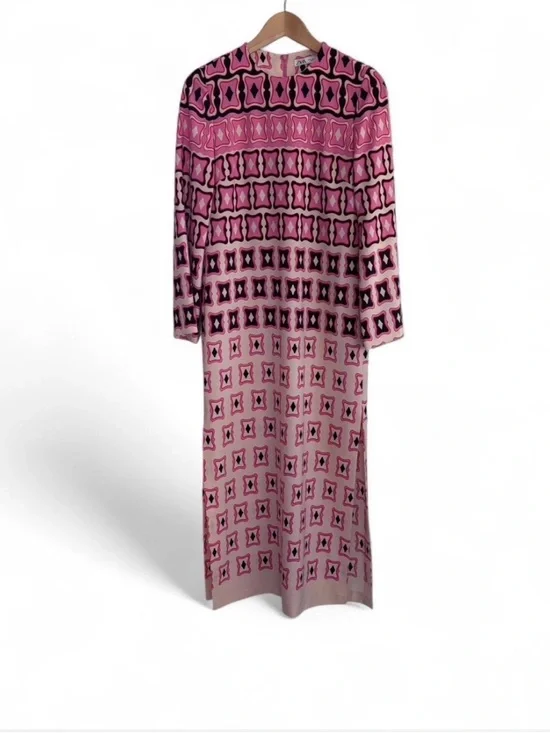 Zara Pink Geometric Midi Maxi Dress Size S - Picture 7 of 9